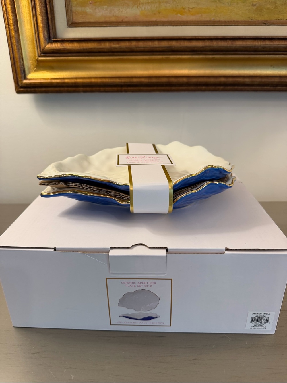 Lilly Pulitzer Ceramic Oyster Shell Appetizer Plate Set of 2 Frenchie Blue NIB